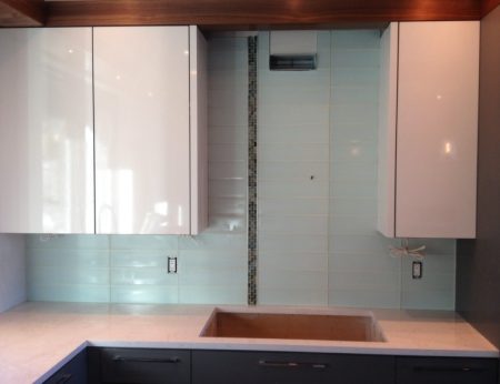 Blue Glass Tile with Vertical Mosaic Accent Band - Christmas Hill