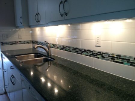 Subway Tile with Glass Mosaic Accent Band - Victoria BC