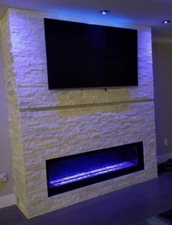 White Marble Ledgestone Fireplace with Gas Insert - Oak Bay