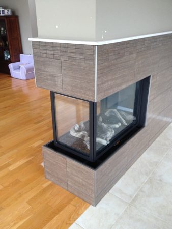 3 Sided Tile Fireplace Surround with Schluter Edge, Gas Insert - Royal Bay