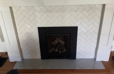 Herringbone Subway Tile Fireplace Surround - Monterey