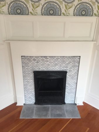 Marble Mosaic Fireplace Hearth and Surround - Oak Bay
