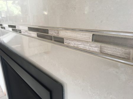 Fireplace Surround with Glass Mosaic Tile Accent Band and Gas Insert - Detail - Dean Park