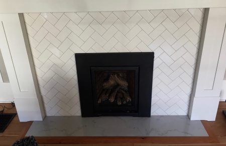 Herringbone Subway Tile Fireplace Surround - Monterey