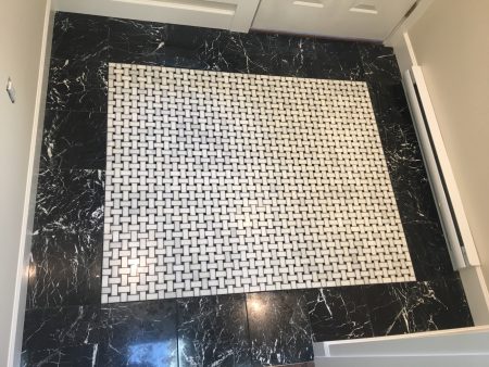 White and Black Marble Basketweave Mosaic Entryway Floor - Mt. Newton