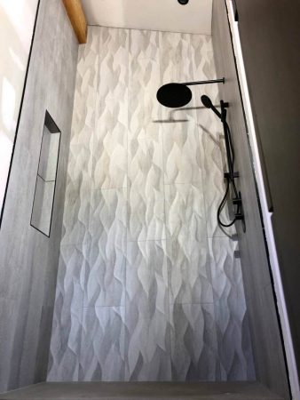 12' Tall 13x39" Textured Tile Shower with Niche Box- Sidney Island