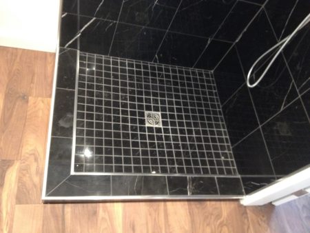 Black Marble Tile Shower Pan Detail- Cadboro Bay