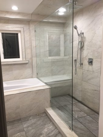 Big Walk-In Shower with Schluter Quadec and Line Drain - Gordon Head