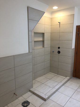 Walk In Shower with Niche Box and Tileable Drain - Shawnigan Lake School