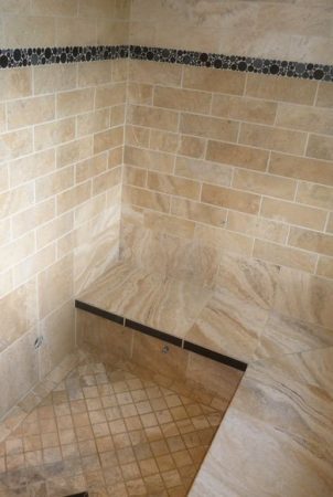 Travertine Spa Steam Room - Pan and Bench Left View - Royal Bay