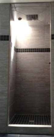Tiny Shower with Mosaic Accent Band, Skylight - Tillicum