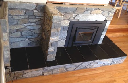 K2 Slate Veneer Stone Fireplace Surround with Wood Stove Insert - Kingsley