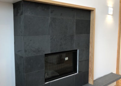 Slate Tile Fireplace with Mitred Corners, Gas Insert - Oak Bay
