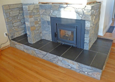 K2 Slate Veneer Stone Fireplace Surround with Wood Stove Insert - Side View - Kingsley