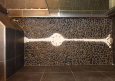 Walk In Shower with Glass Mosaic Tile Accent Band, Pebble Pan Detail - Swan Lake