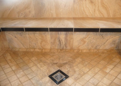 Travertine Spa Steam Room - Pan and Bench Low View - Royal Bay