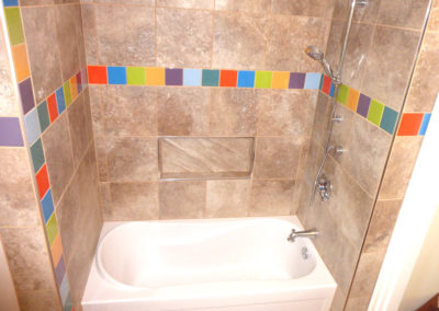 Kids Bathroom Shower with Niche Box and Colourful Accent Band - View Royal