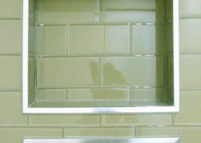 Green Glass Tile Shower with Niche Boxes Detail - Esquimalt