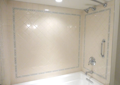 Shower Tile Diagonal Layout with Border, Grab Bar - Quadra