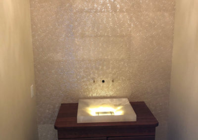 Gold Tile Powder Room with Backlit Stone Sink - Cadboro Bay