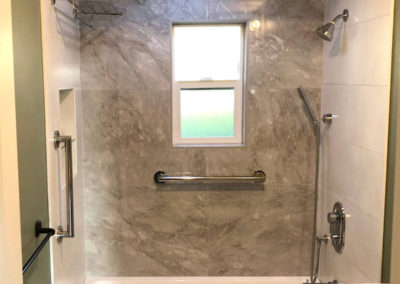 Large Panel 24x48" Tile Shower with Niche Box, Glass Shelf, Grab Bars, Towel Rack and Shower Curtain Bar - Maplewood