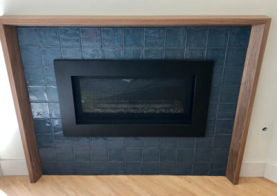 Blue Tile Fireplace with MCM Wood Frame - Victoria