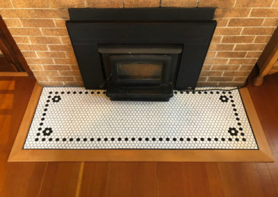 Hex Mosaic Tile Fireplace with Wood Frame and Wood Stove Insert - Victoria