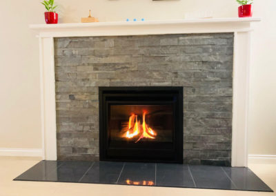 Ledgestone Fireplace with Grey Tile Floor and Gas Insert - View Royal